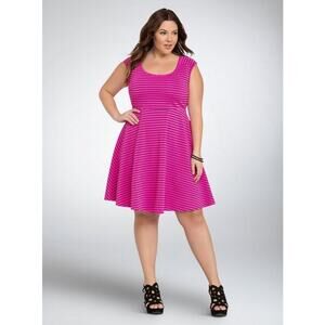 Torrid NWOT Neon Fuchsia Pink Striped Crisscross Back Textured Skater Dress 2X
